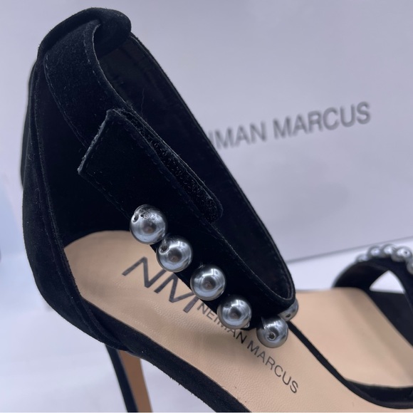 NEIMAN MARCUS suede pearl ankle strap high heel sandals women Size 8 - Picture 6 of 9